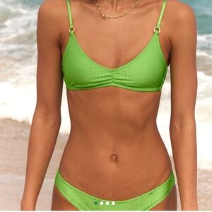 NWT Aerie FULL SET Beach Babe Shine Rib Voop Top + Cheekiest Tie Bikini Bottom L